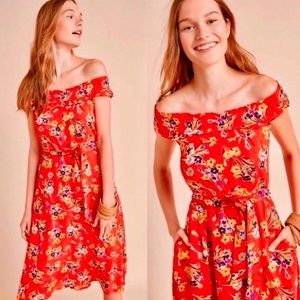 anthropologie red floral dress size 10